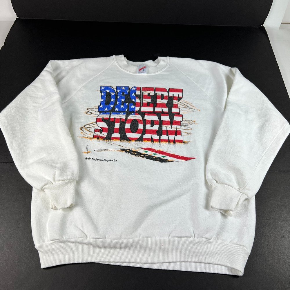 VTG 1991 Desert Storm Sweatshirt Medium* White Big Logo Crewneck Tagged Large